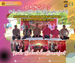 Kapolres Konut Bersama Ketua Bhayangkari Cabang Serahkan Bantuan Sosial Warga Terdampak Banjir