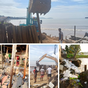 PT.Sumber Bumi Putra Menurunkan Excavator Untuk Penanganan Abrasi Pantai Desa Mandiodo