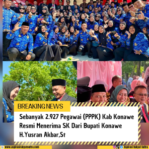 Sebanyak 2.927 pegawai(PPPK) kabupaten Konawe resmi menerima SK dari Bupati Konawe H.Yusran Akbar,ST.