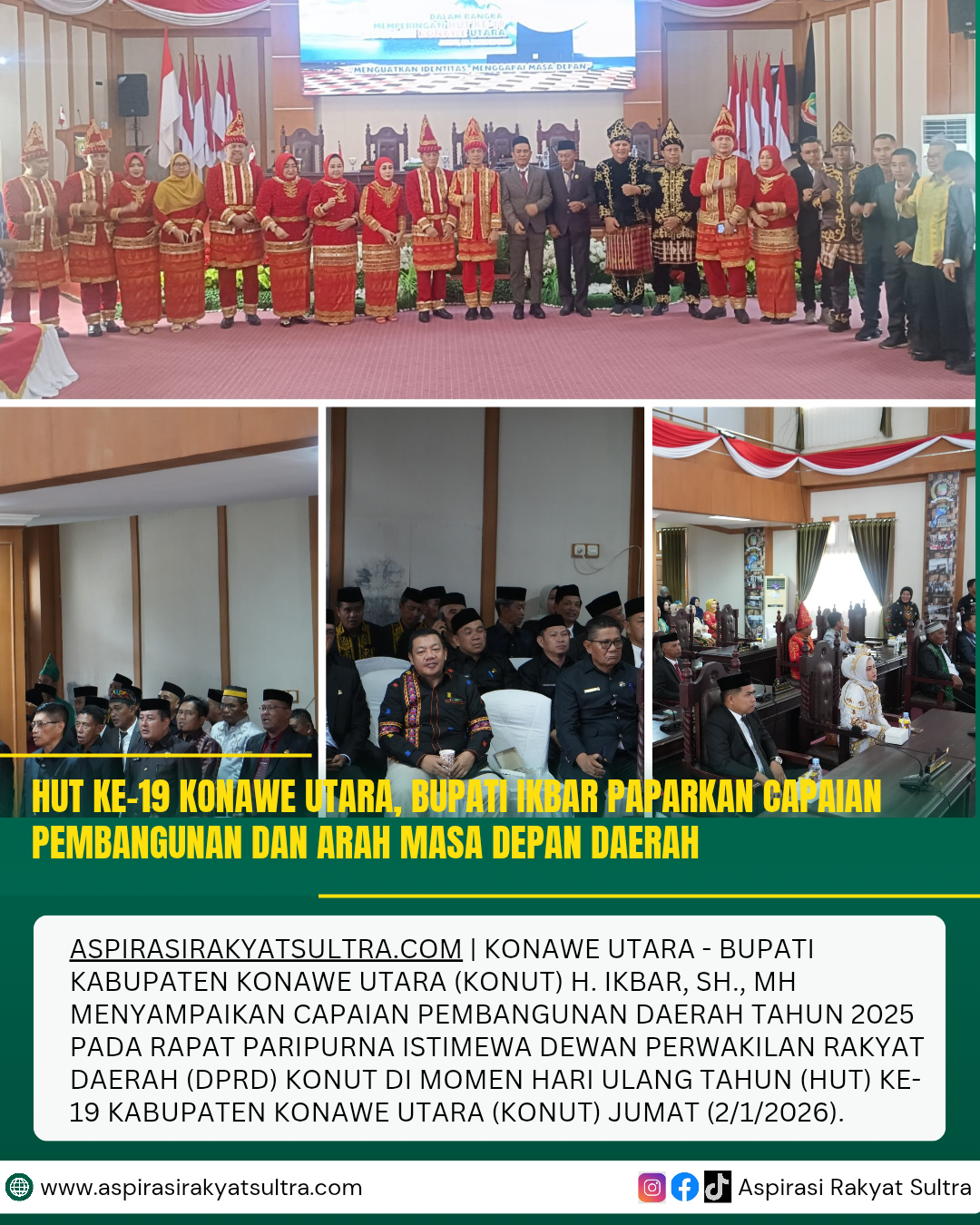 HUT ke-19 Konawe Utara, Bupati Ikbar Paparkan Capaian Pembangunan dan Arah Masa Depan Daerah