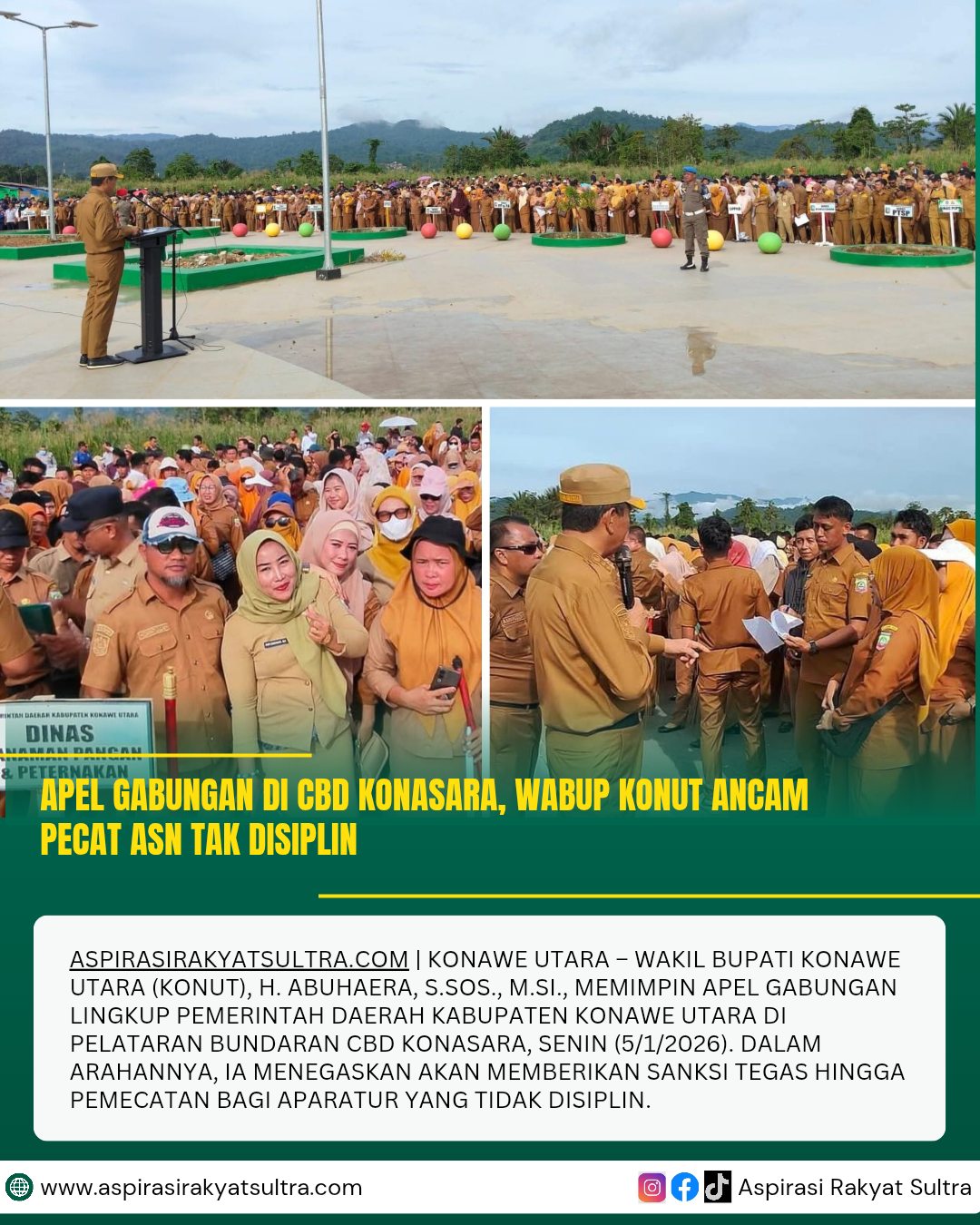 Apel Gabungan di CBD Konasara, Wabup Konut Ancam Pecat ASN Tak Disiplin