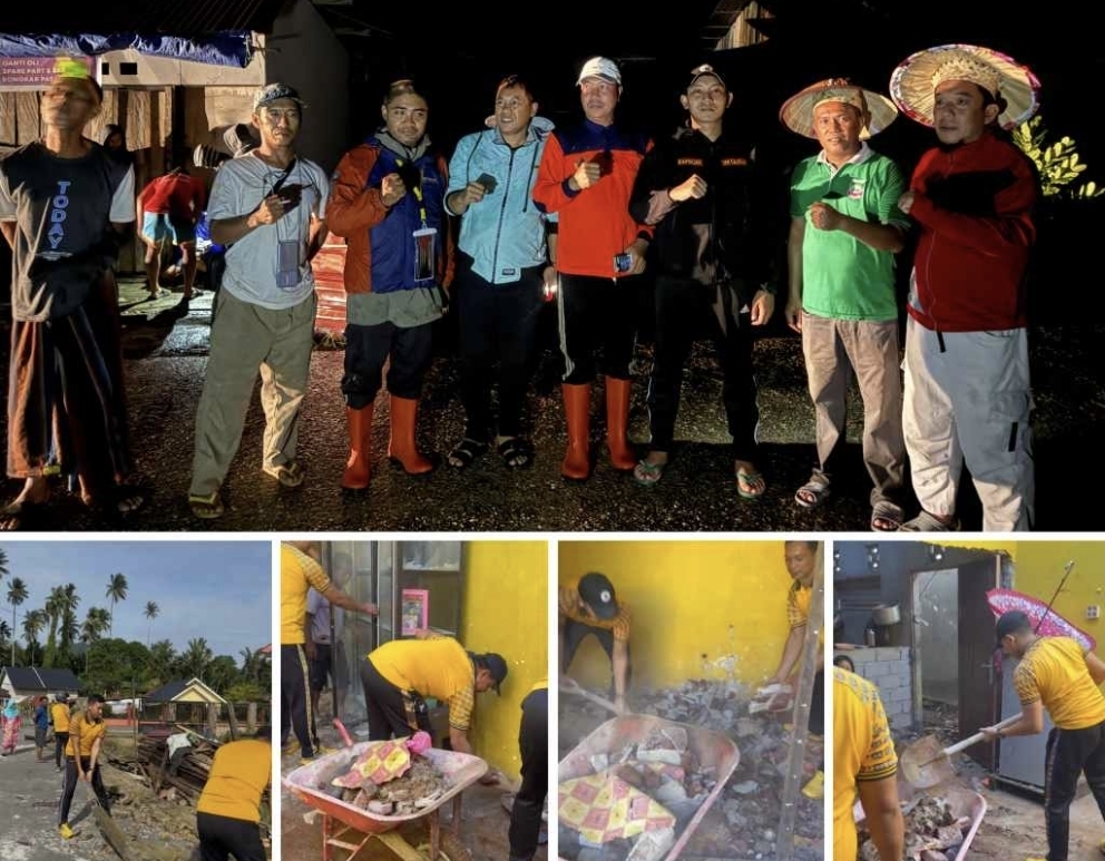 Polsek Lasolo Berdiri di Garda Terdepan, Fokus Membersihkan Material Bangunan Roboh Akibat Angin Kencang