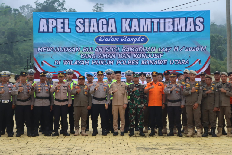 Bersama Bupati Konawe Utara, Kapolres Konut Pimpin Apel Siaga Kamtibmas Wujudkan Ramadhan 1447 H Aman Kondusif