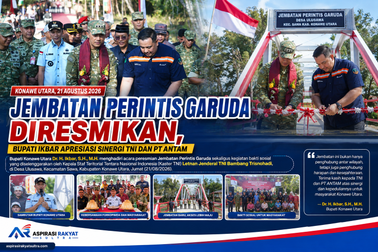 Jembatan Perintis Garuda Diresmikan, Bupati Ikbar Apresiasi Sinergi TNI dan PT ANTAM