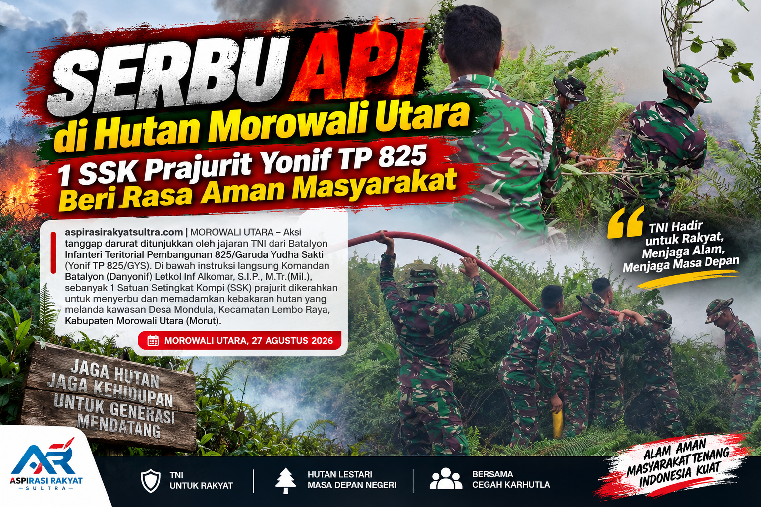 Serbu Api di Hutan Morowali Utara, 1 SSK Prajurit Yonif TP 825 Beri Rasa Aman Masyarakat