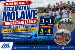 Drama Adu Penalti, Kecamatan Molawe Tumbangkan Lasolo dan Melaju ke Semifinal Porseni Konut