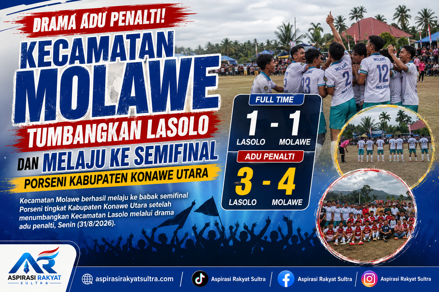 Drama Adu Penalti, Kecamatan Molawe Tumbangkan Lasolo dan Melaju ke Semifinal Porseni Konut