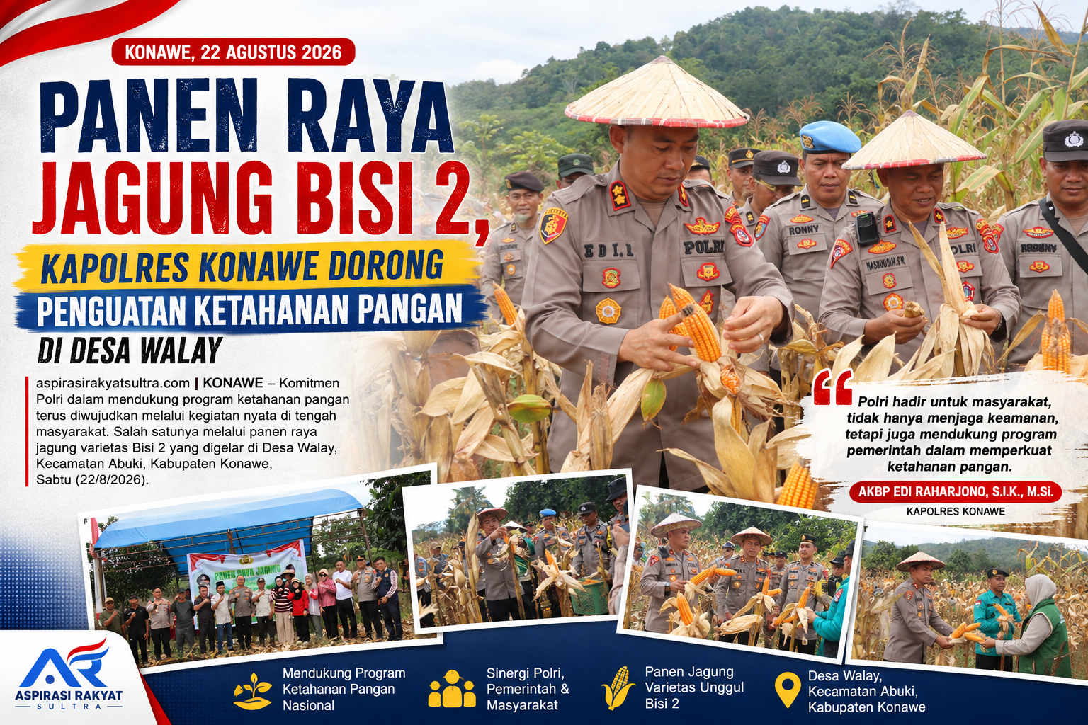 Panen Raya Jagung Bisi 2, Kapolres Konawe Dorong Penguatan Ketahanan Pangan di Desa Walay