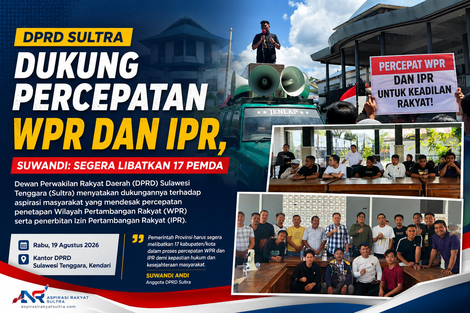 DPRD Sultra Dukung Percepatan WPR dan IPR, Suwandi: Segera Libatkan 17 Pemda