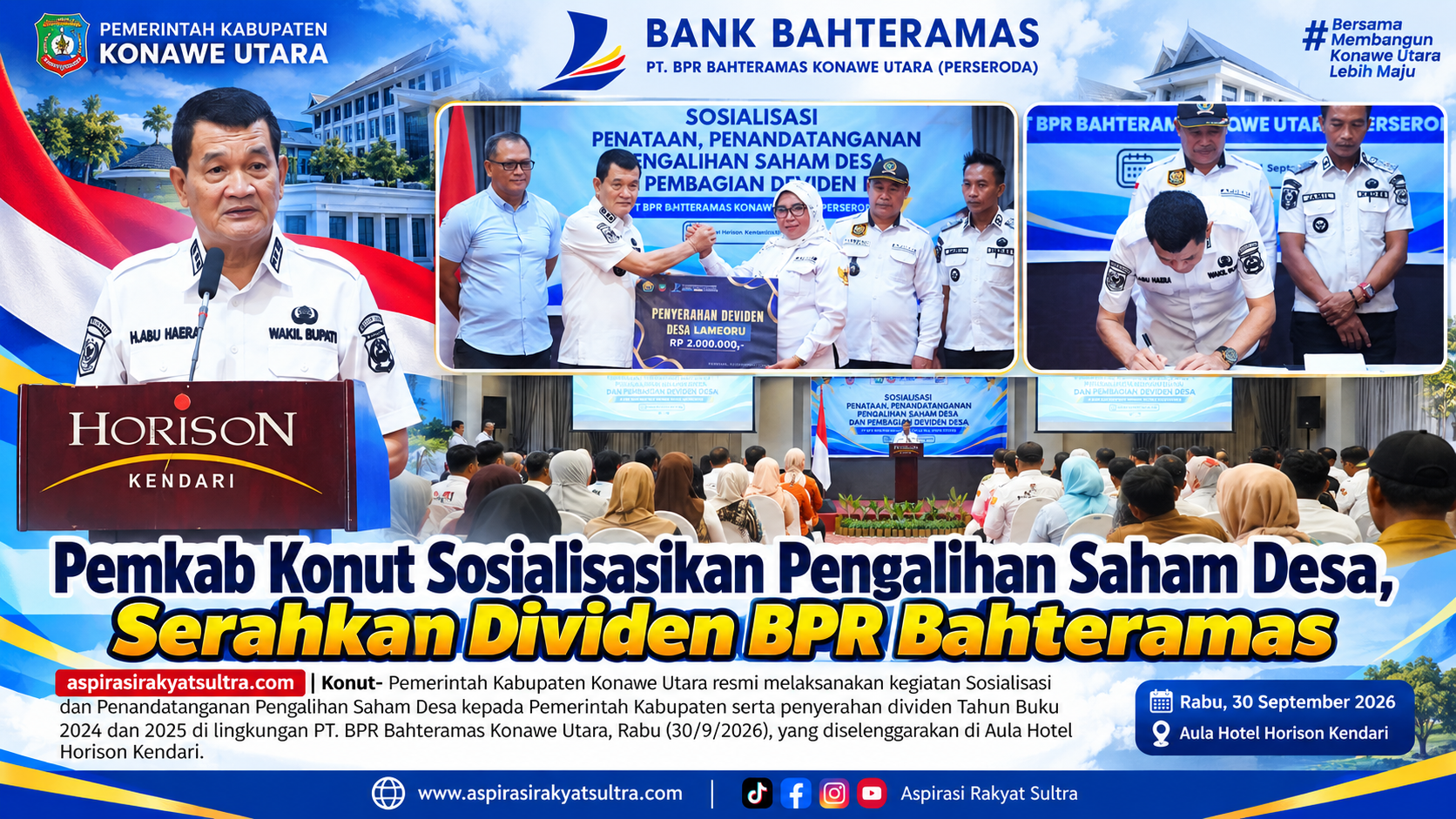 Pemkab Konut Sosialisasikan Pengalihan Saham Desa, Serahkan Dividen BPR Bahteramas