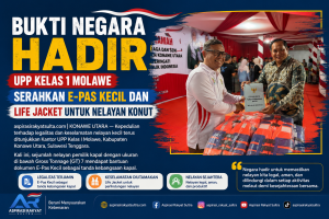Bukti Negara Hadir, UPP Kelas 1 Molawe Serahkan E-Pas Kecil dan Life Jacket untuk Nelayan Konut