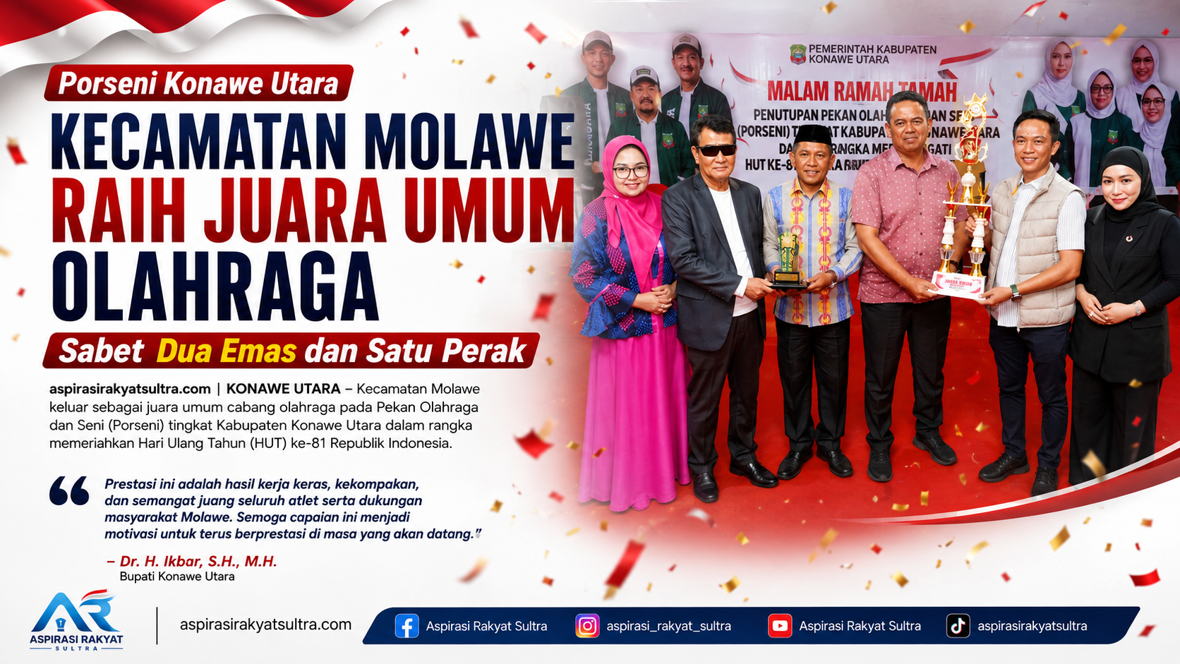Kecamatan Molawe Raih Juara Umum Olahraga Porseni Konawe Utara, Sabet Dua Emas dan Satu Perak