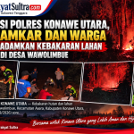 Kolaborasi Polres Konawe Utara, Dinas Damkar dan Warga Berhasil Padamkan Kebakaran Lahan di Desa Wawolimbue