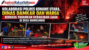 Kolaborasi Polres Konawe Utara, Dinas Damkar dan Warga Berhasil Padamkan Kebakaran Lahan di Desa Wawolimbue