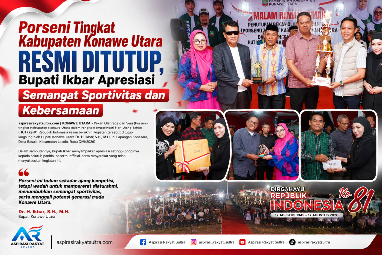 Porseni Tingkat Kabupaten Konawe Utara Resmi Ditutup, Bupati Ikbar Apresiasi Semangat Sportivitas dan Kebersamaan