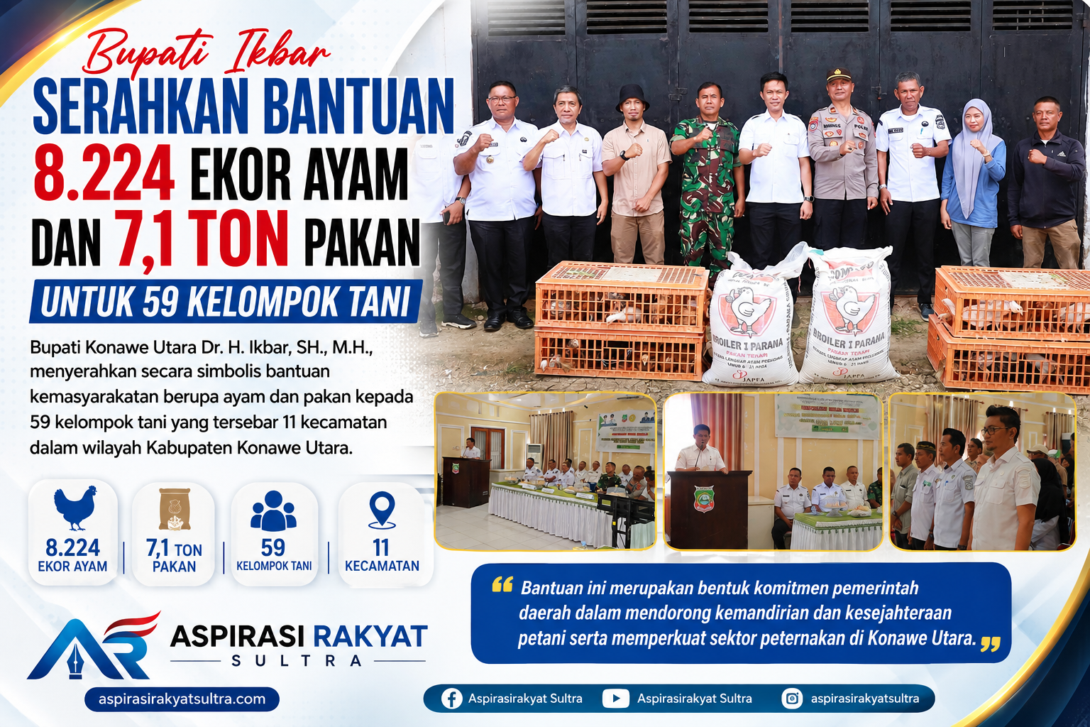 Bupati Ikbar Serahkan Bantuan 8.224 Ekor Ayam dan 7,1 Ton Pakan untuk 59 Kelompok Tani